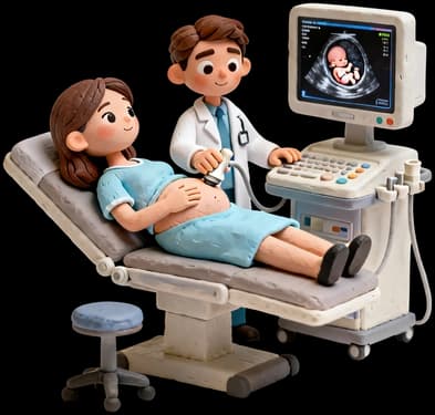 Gebelik haftası takibini temsil eden ultrason temalı illüstrasyon